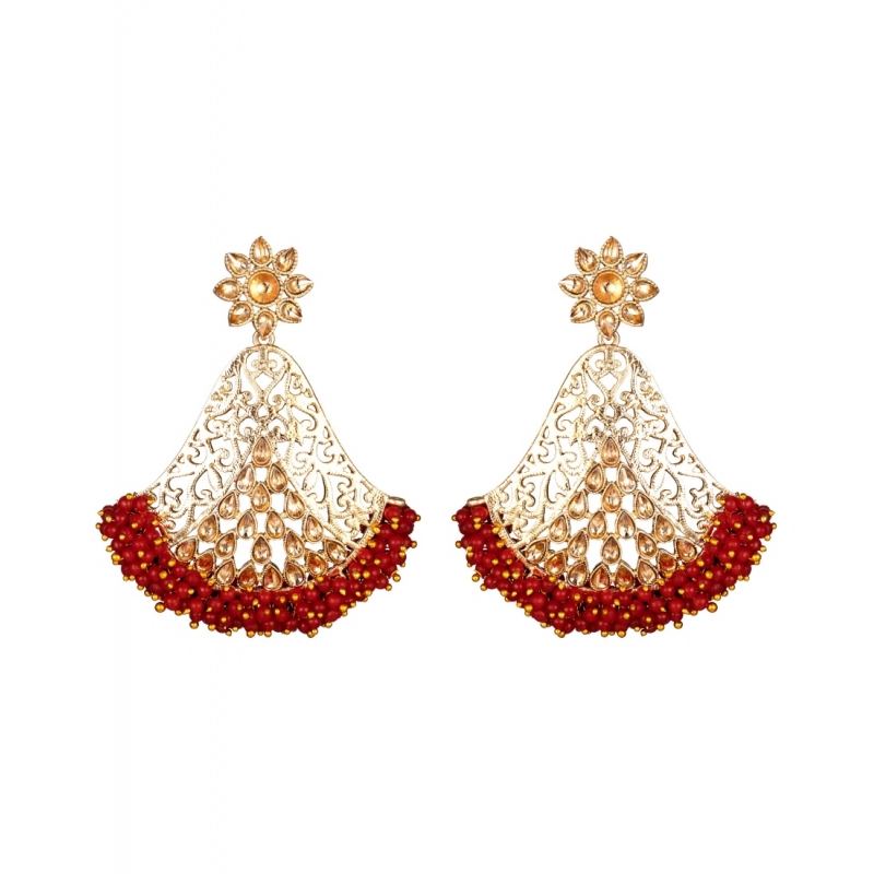 Generic Women's Rose Gold Plated Alloy Earrings (Maroon)