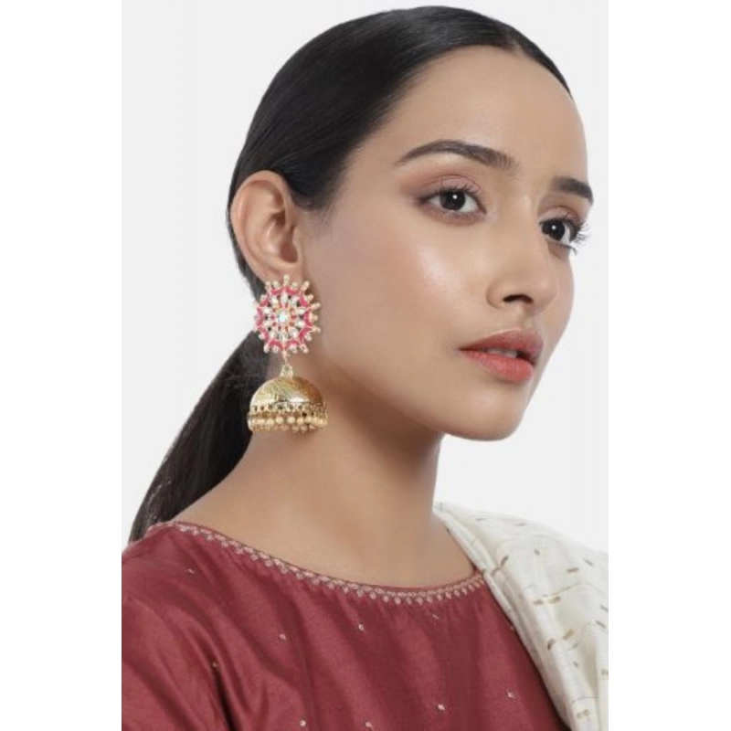 Generic Women's Rose Gold Plated Alloy Earrings (Red)