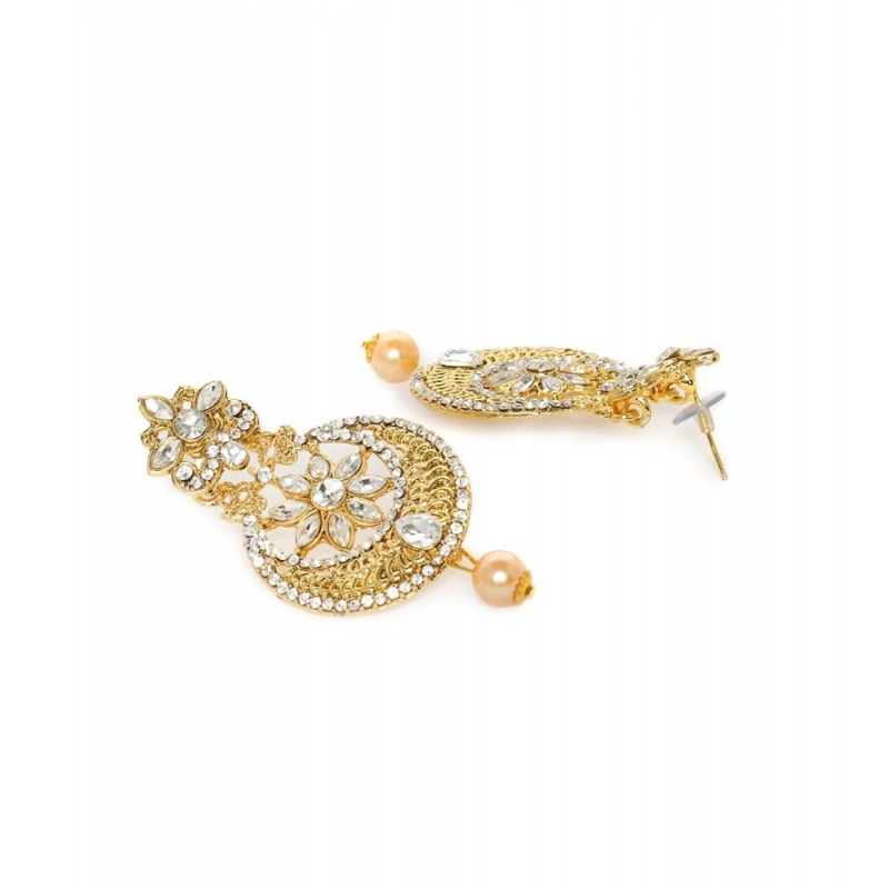 Generic Women's Rose Gold Plated Alloy Kundan Earrings &amp; Mangtikka (White)