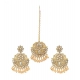 Generic Women's Rose Gold Plated Alloy Kundan Earrings &amp; Mangtikka (White)