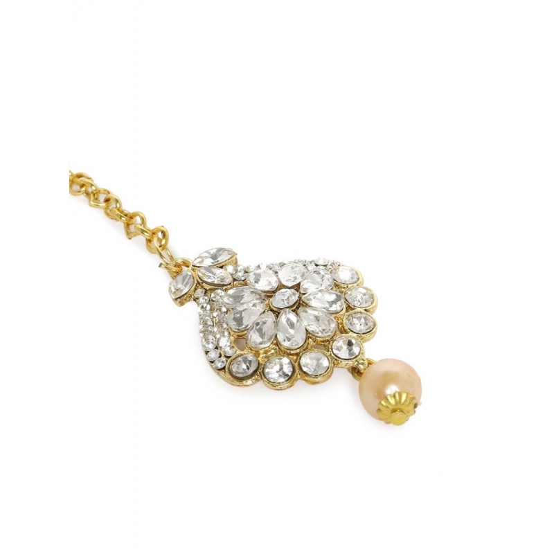 Generic Women's Rose Gold Plated Alloy Kundan Earrings &amp; Mangtikka (White)