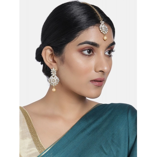 Generic Women's Rose Gold Plated Alloy Kundan Earrings & Mangtikka (White) Generic Women's Rose Gold Plated Alloy Kundan Earrings & Mangtikka (White)