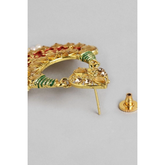 Generic Women's Rose Gold Plated Alloy Earrings (Red &amp; Green)