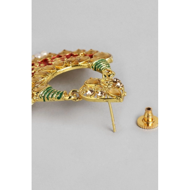 Generic Women's Rose Gold Plated Alloy Earrings (Red &amp; Green)