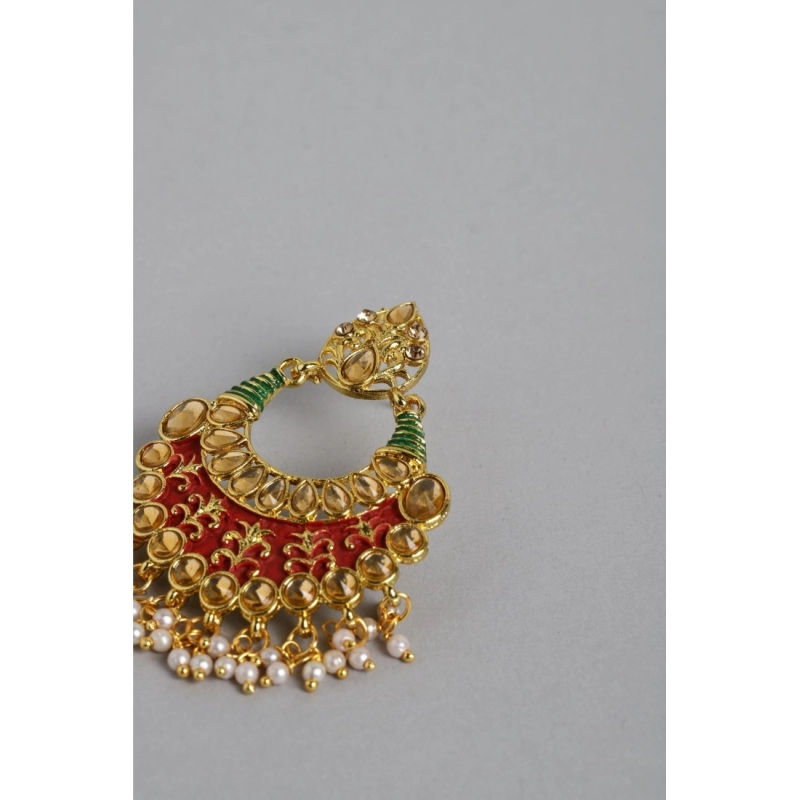 Generic Women's Rose Gold Plated Alloy Earrings (Red &amp; Green)