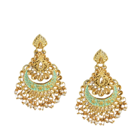 Generic Women's Rose Gold Plated Alloy Earrings (Gold &amp; Green)