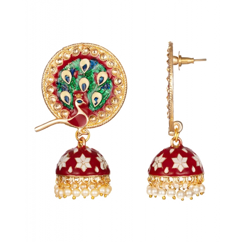 Generic Women's Rose Gold Plated Alloy Earrings (Maroon)