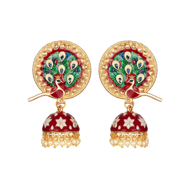 Generic Women's Rose Gold Plated Alloy Earrings (Maroon)