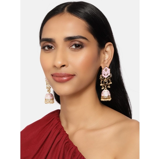 Generic Women's Rose Gold Plated Alloy Earrings (Pink)