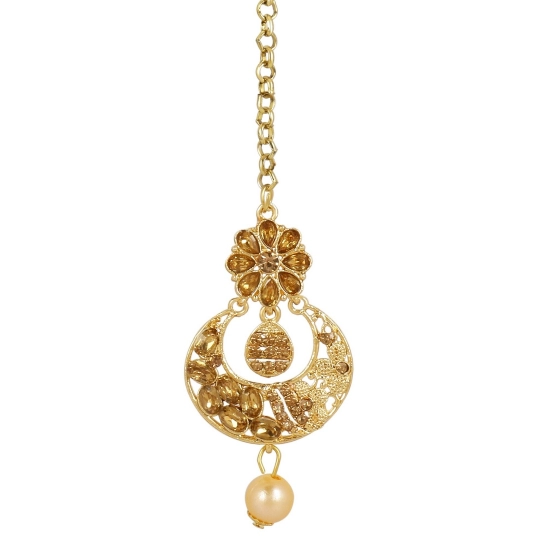 Generic Women's Rose Gold Plated Alloy Kundan Earrings & Mangtikka (Gold) Generic Women's Rose Gold Plated Alloy Kundan Earrings & Mangtikka (Gold)
