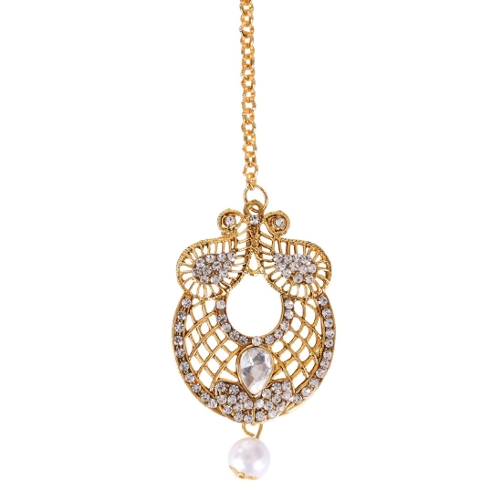 Generic Women's Rose Gold Plated Alloy Kundan Earrings &amp; Mangtikka (White)
