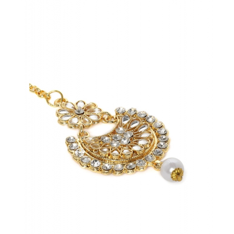 Generic Women's Rose Gold Plated Alloy Kundan Earrings &amp; Mangtikka (White)