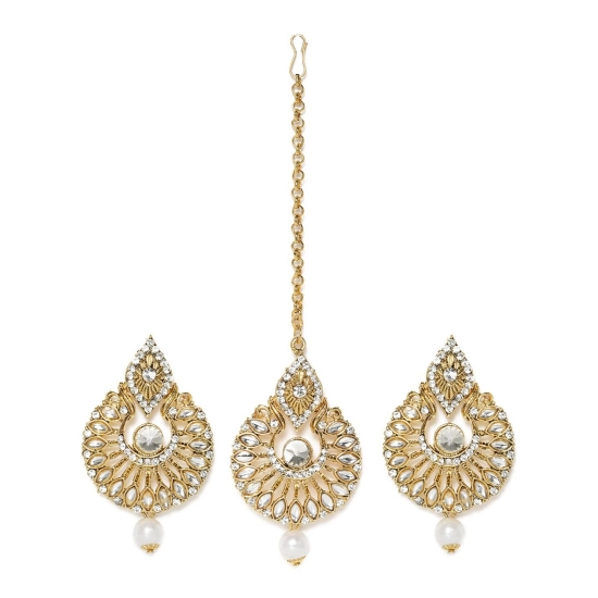 Generic Women's Rose Gold Plated Alloy Kundan Earrings & Mangtikka (White) Generic Women's Rose Gold Plated Alloy Kundan Earrings & Mangtikka (White)