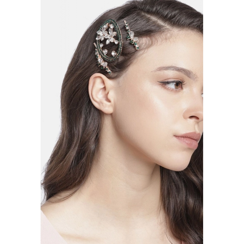Generic Women's Rose Gold Plated Alloy Hair Pin Set (Green) Generic Women's Rose Gold Plated Alloy Hair Pin Set (Green)