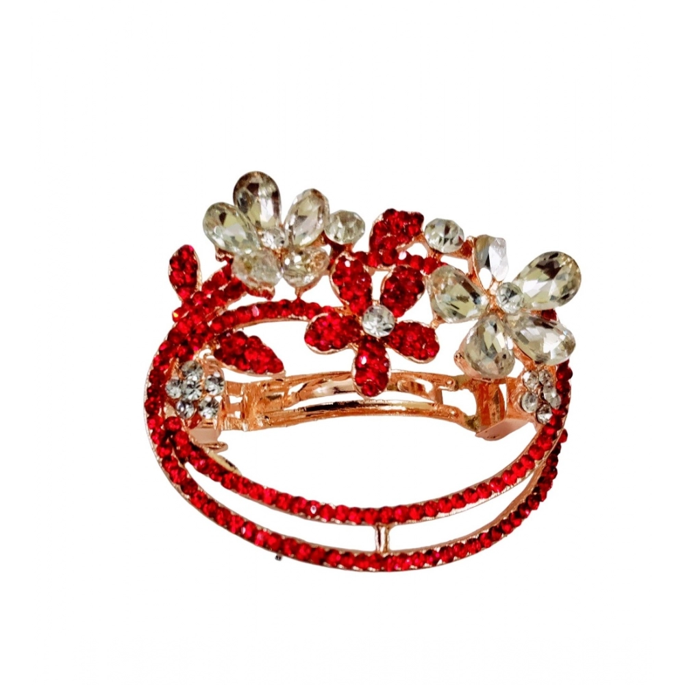 Women's Rose Gold Plated Alloy Hair Pin Set (Red)