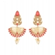 Generic Women's Rose Gold Plated Alloy Kundan Earrings &amp; Mangtikka (Gold &amp; Red)