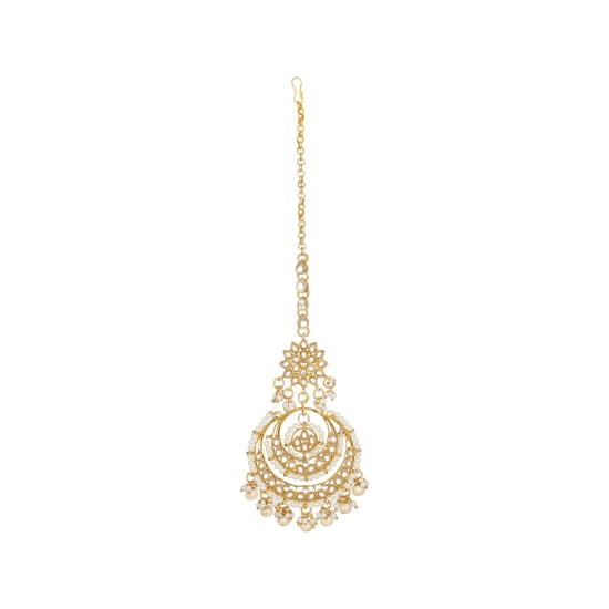 Generic Women's Rose Gold Plated Alloy Kundan Earrings & Mangtikka (White) Generic Women's Rose Gold Plated Alloy Kundan Earrings & Mangtikka (White)