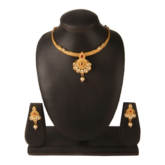 Generic Women's Rose Gold Plated Alloy Necklace &amp; Earings Set (Red &amp; White)