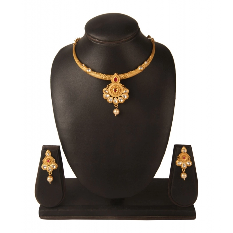 Generic Women's Rose Gold Plated Alloy Necklace &amp; Earings Set (Red &amp; White)