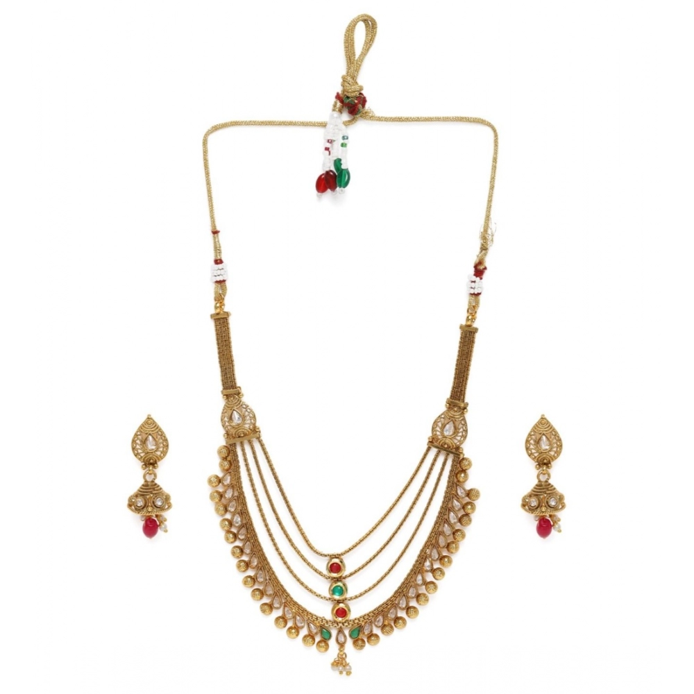 Women's Rose Gold Plated Alloy Necklace & Earings Set (Multicolor)
