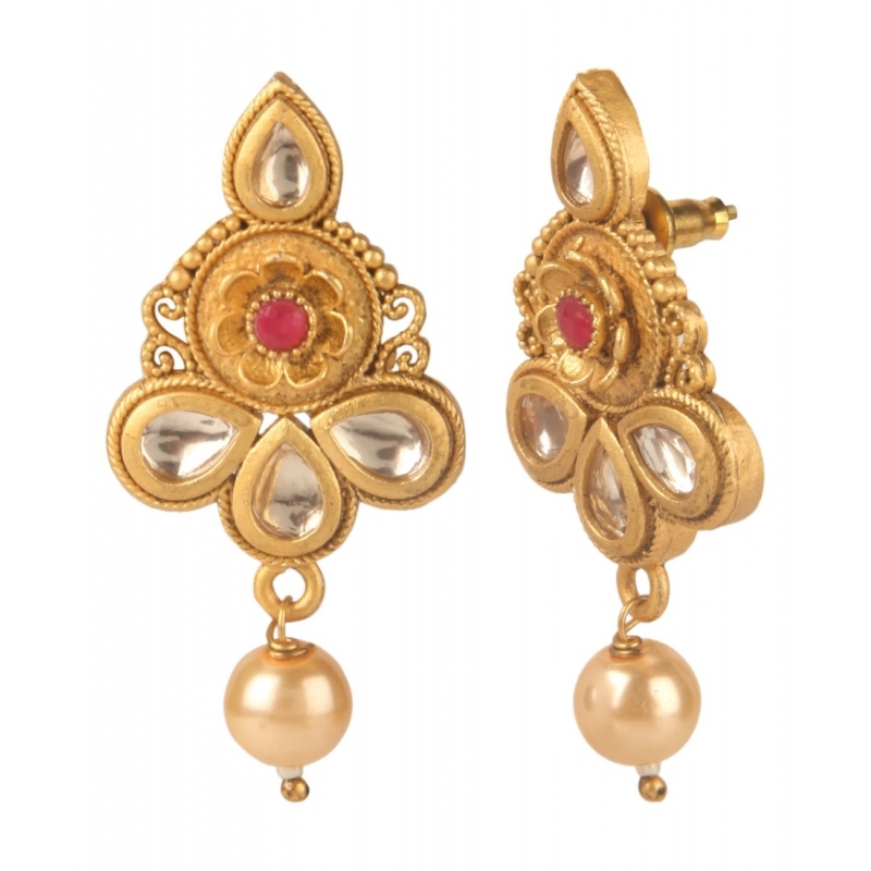 Generic Women's Rose Gold Plated Alloy Necklace &amp; Earings Set (Red &amp; White)