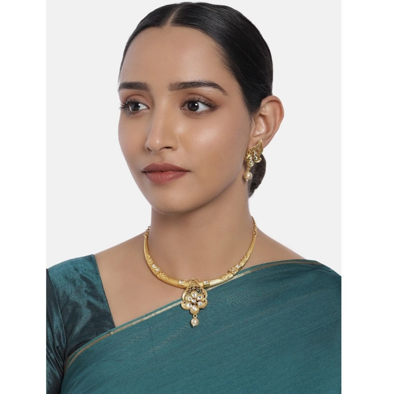 Generic Women's Rose Gold Plated Alloy Necklace &amp; Earings Set (Gold &amp; White)