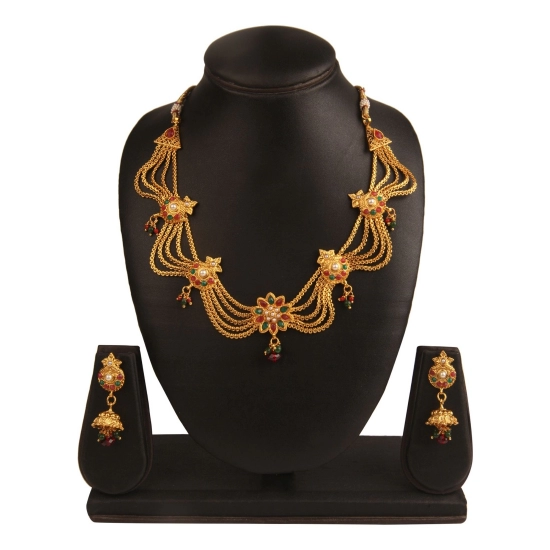Generic Women's Rose Gold Plated Alloy Necklace Set (Green & Red) Generic Women's Rose Gold Plated Alloy Necklace Set (Green & Red)