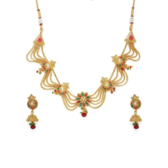 Generic Women's Rose Gold Plated Alloy Necklace Set (Green & Red) Generic Women's Rose Gold Plated Alloy Necklace Set (Green & Red)