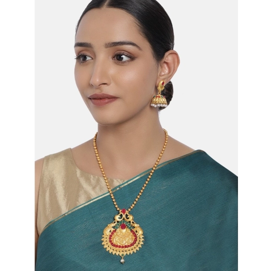 Generic Women's Rose Gold Plated Alloy Jewellery Chain Pendant Sets (Gold &amp; Red)