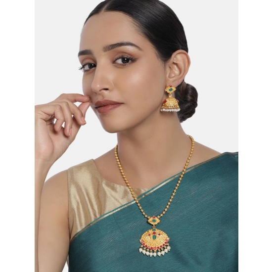 Generic Women's Rose Gold Plated Alloy Jewellery Chain Pendant Sets (Gold &amp; Red)