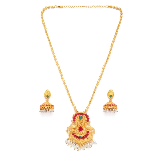 Generic Women's Rose Gold Plated Alloy Jewellery Chain Pendant Sets (Gold &amp; Red)