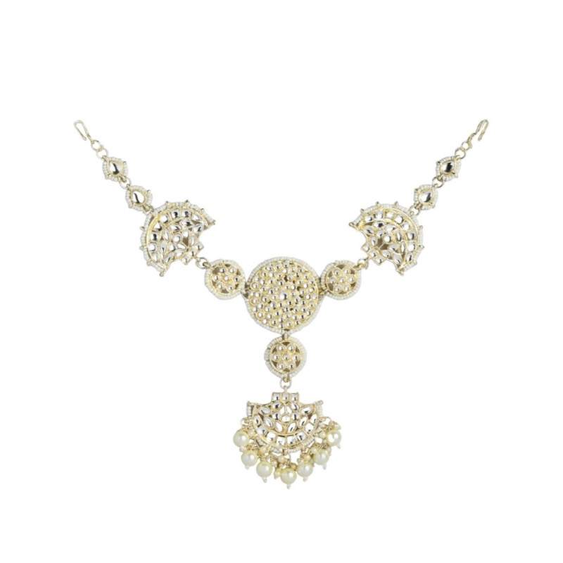 Generic Women's Rose Gold Plated Alloy Matha Patti (White)