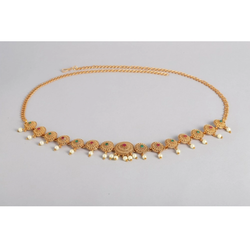 Generic Women's Rose Gold Plated Alloy Hip Belt Kamarband (Red & Green) Generic Women's Rose Gold Plated Alloy Hip Belt Kamarband (Red & Green)