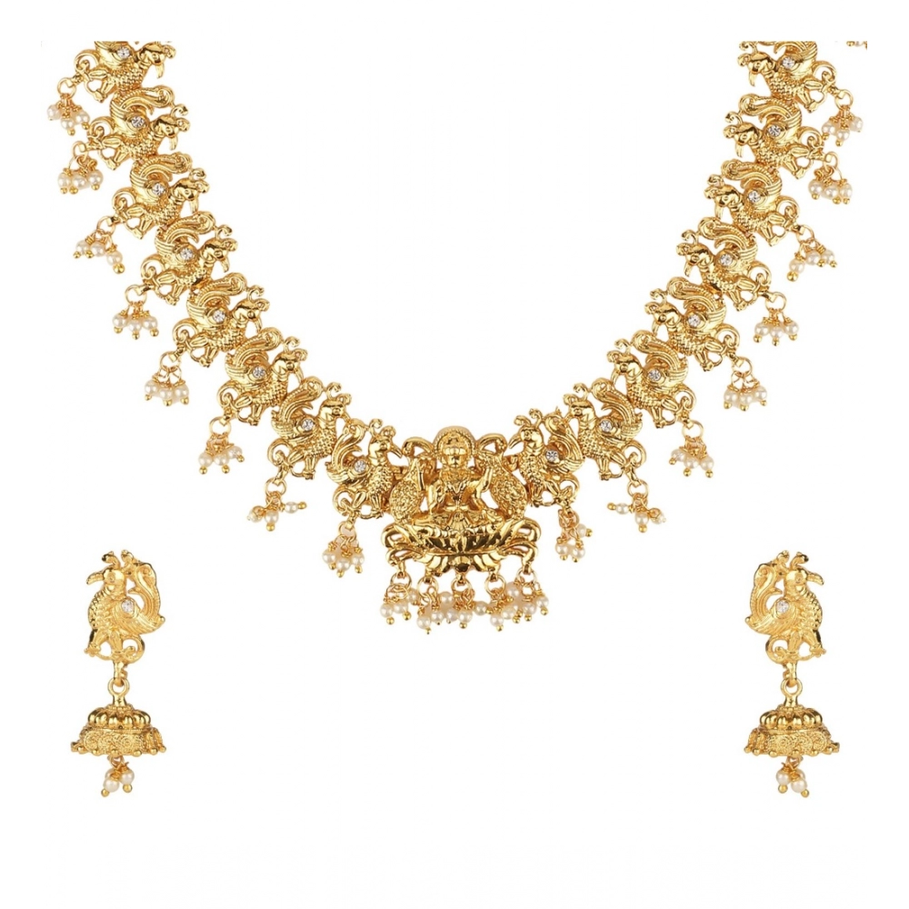Women's Rose Gold Plated Alloy Necklace & Earings Set (Gold)
