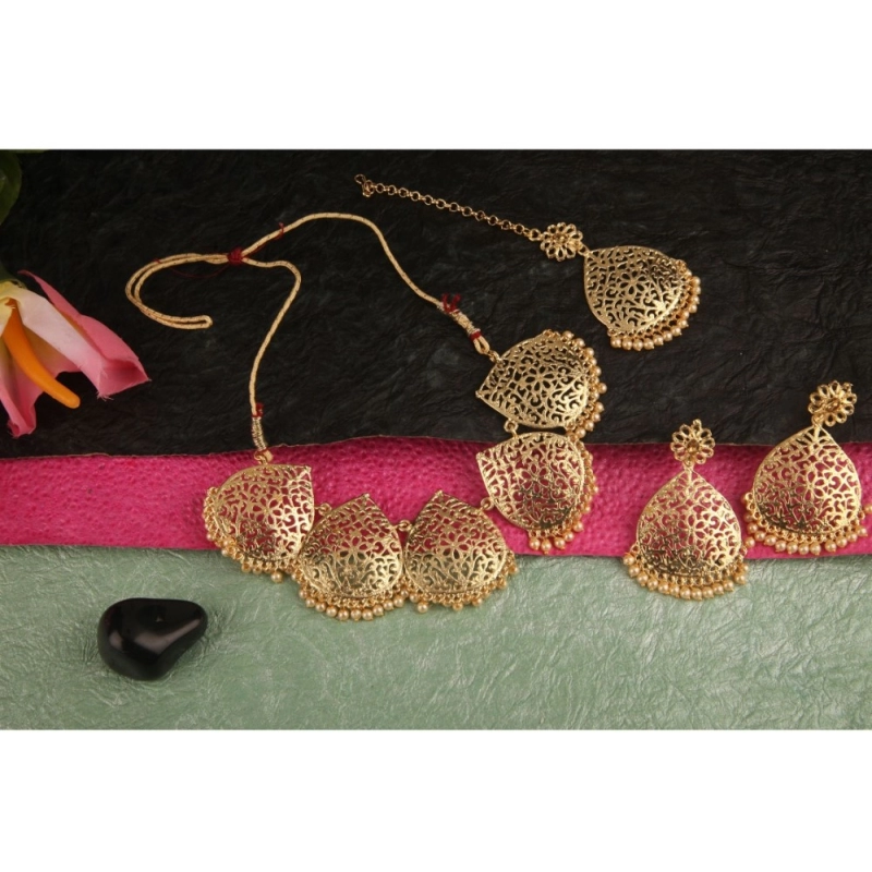 Generic Women's Rose Gold Plated Alloy Necklace &amp; Earings Set (Gold)