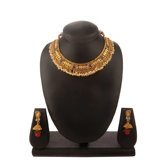 Generic Women's Rose Gold Plated Alloy Necklace &amp; Earings Set (Multicolor)