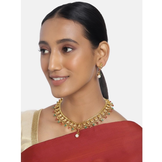 Generic Women's Rose Gold Plated Alloy Necklace & Earings Set (Green & Red) Generic Women's Rose Gold Plated Alloy Necklace & Earings Set (Green & Red)