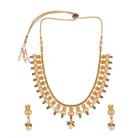 Generic Women's Rose Gold Plated Alloy Necklace & Earings Set (Green & Red) Generic Women's Rose Gold Plated Alloy Necklace & Earings Set (Green & Red)
