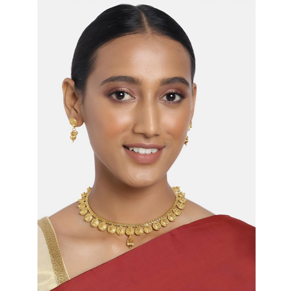 Women's Rose Gold Plated Alloy Necklace & Earings Set (Gold)