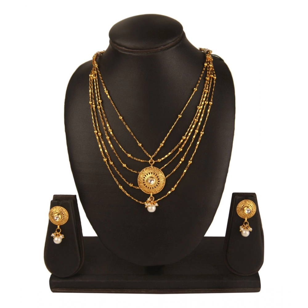 Women's Rose Gold Plated Alloy Necklace & Earings Set (Gold)