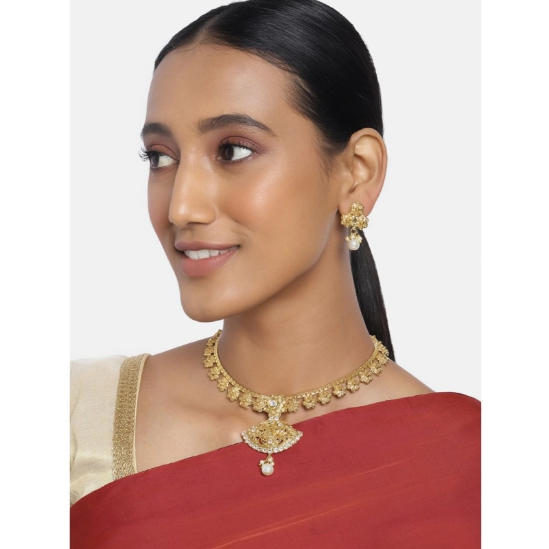 Generic Women's Rose Gold Plated Alloy Necklace &amp; Earings Set (Gold)