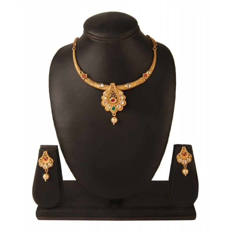 Generic Women's Rose Gold Plated Alloy Necklace &amp; Earings Set (White &amp; Red)