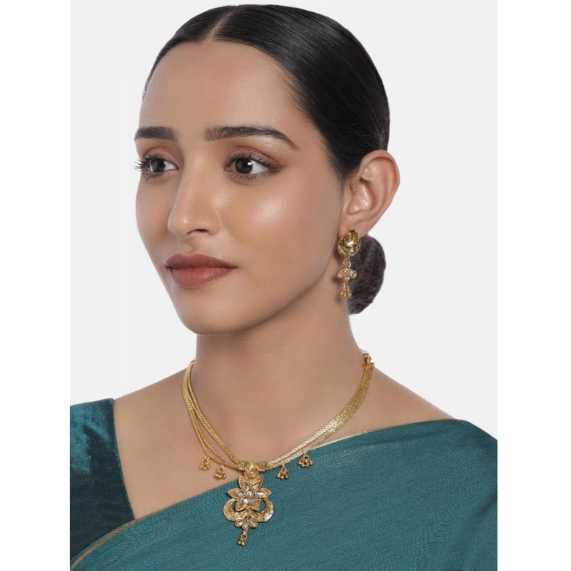 Generic Women's Rose Gold Plated Alloy Necklace &amp; Earings Set (Gold)