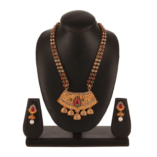 Generic Women's Rose Gold Plated Alloy Necklace &amp; Earings Set (Green &amp; Red)