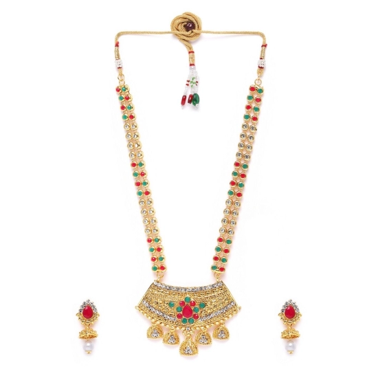 Generic Women's Rose Gold Plated Alloy Necklace &amp; Earings Set (Green &amp; Red)