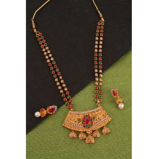 Generic Women's Rose Gold Plated Alloy Necklace &amp; Earings Set (Green &amp; Red)
