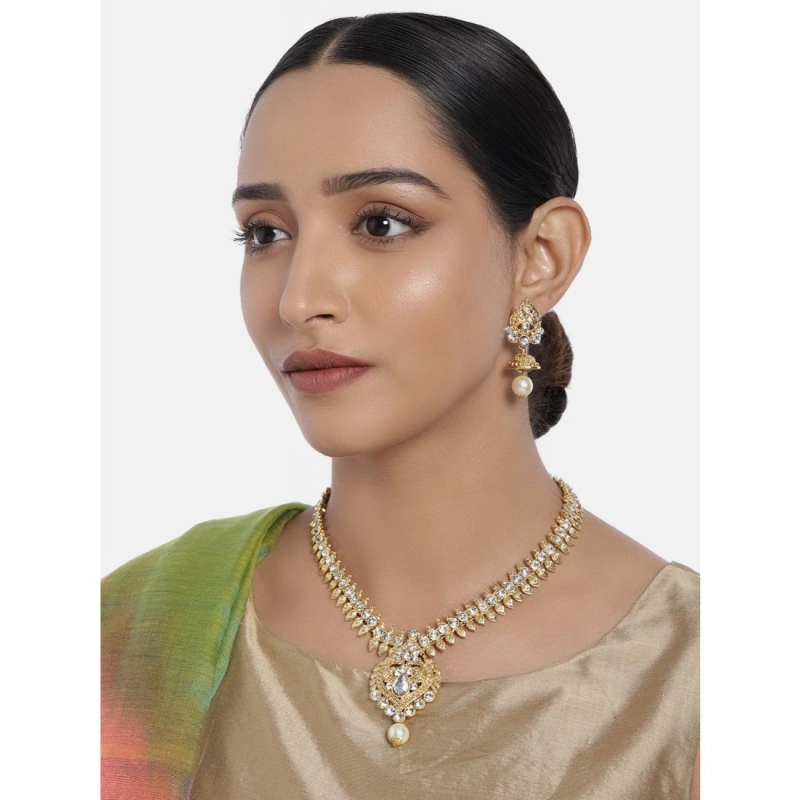 Generic Women's Rose Gold Plated Alloy Necklace &amp; Earings Set (White)