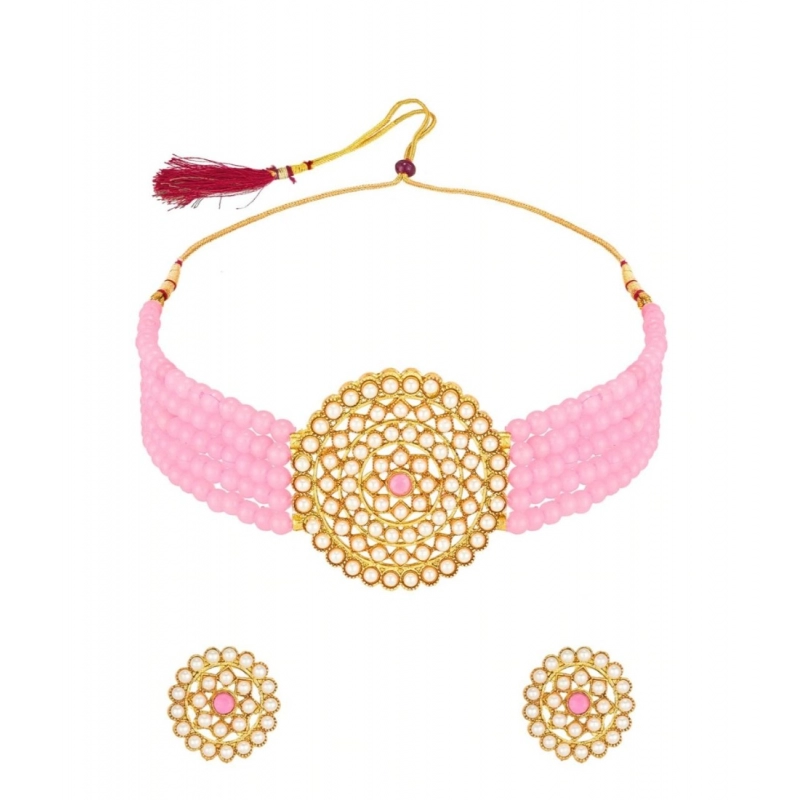 Generic Women's Rose Gold Plated Alloy Necklace &amp; Earings Set (Pink)