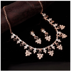 Generic Women's Rose Gold Plated Brass Necklace &amp; Earings Set (Gold)