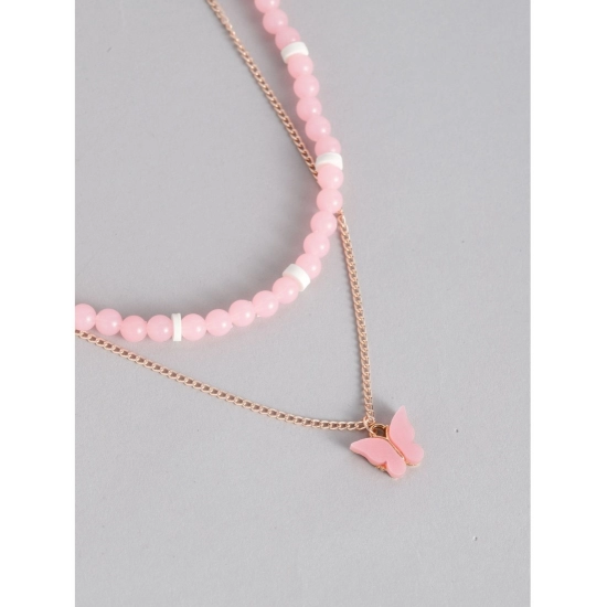 Generic Women's Rose Gold Plated Brass Pendant Chain With Beaded Bracelet (Pink) Generic Women's Rose Gold Plated Brass Pendant Chain With Beaded Bracelet (Pink)